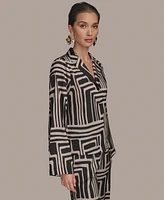 Donna Karan New York Women's Long Sleeve Geo Print Button Down Shirt