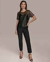 Donna Karan New York Women's Sequin Mesh Short-Sleeve Top