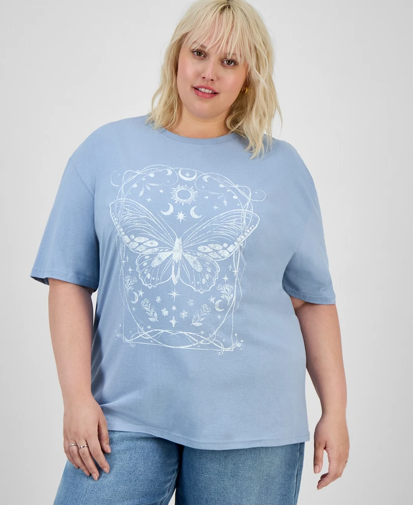 Rebellious One Trendy Plus Cosmic Butterfly Cotton T-Shirt