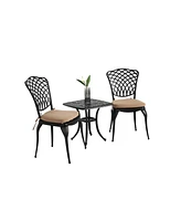Rustproof Patio Bistro Set: 2 Chairs, Round Table w/ Cushions