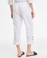 Charter Club Women's Woven-Applique 100% Linen Pull-On Cropped Pants, Exclusively at Macy's
