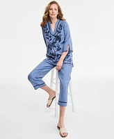 Charter Club Womens 100 Linen 3 4 Sleeve Tunic Top Embroidered Cuff 100 Linen Woven Cropped Pants Exclusively At Macys