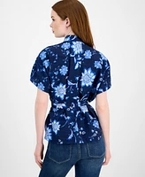 Tommy Hilfiger Women's Floral-Print Belted Blouse