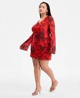 Bar Iii Plus Printed Mesh Mini Dress
