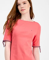 Tommy Hilfiger Women's Cotton Boat-Neck Tie-Sleeve Dress