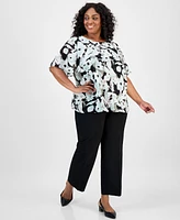 Kasper Plus Floral-Print Clip-Dot Shirt
