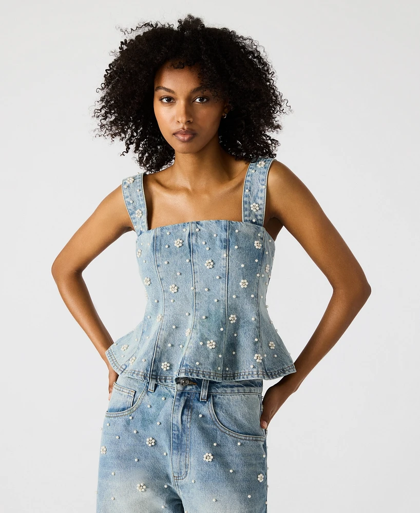 Steve Madden Women's Fiorella Denim Peplum Top