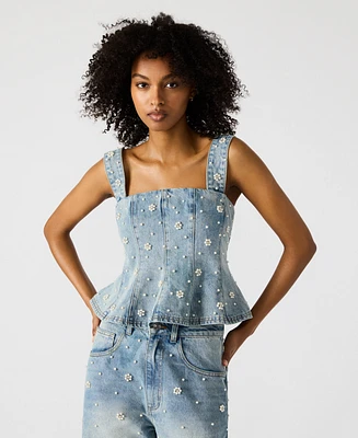 Steve Madden Women's Fiorella Denim Peplum Top
