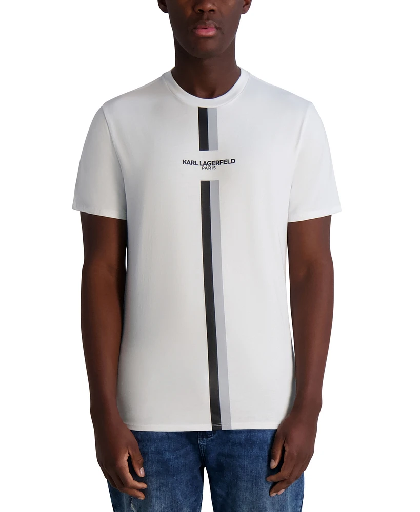 Karl Lagerfeld Paris Men's Short Sleeve Crewneck Racing Stripe Logo T-Shirt