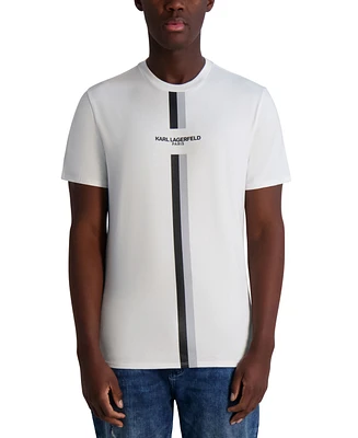 Karl Lagerfeld Paris Men's Short Sleeve Crewneck Racing Stripe Logo T-Shirt