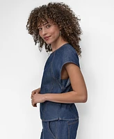 Dkny Women's Cotton Seamed Light-Weight Denim Top