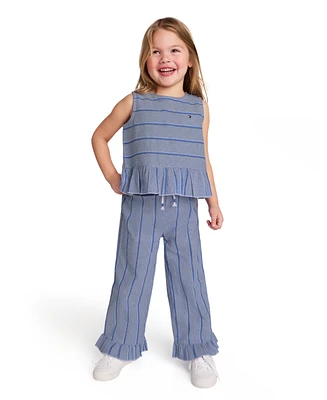 Tommy Hilfiger Toddler and Little Girls 2-Piece Yarn-Dyed Woven Ruffled Pants Set