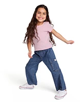 Calvin Klein Toddler and Little Girls 2-Piece Ribbed Square Neck T-Shirt Wide Leg Denim Pant Set