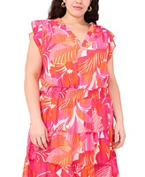 Msk Plus Printed Flutter-Sleeve Tiered Maxi Dress