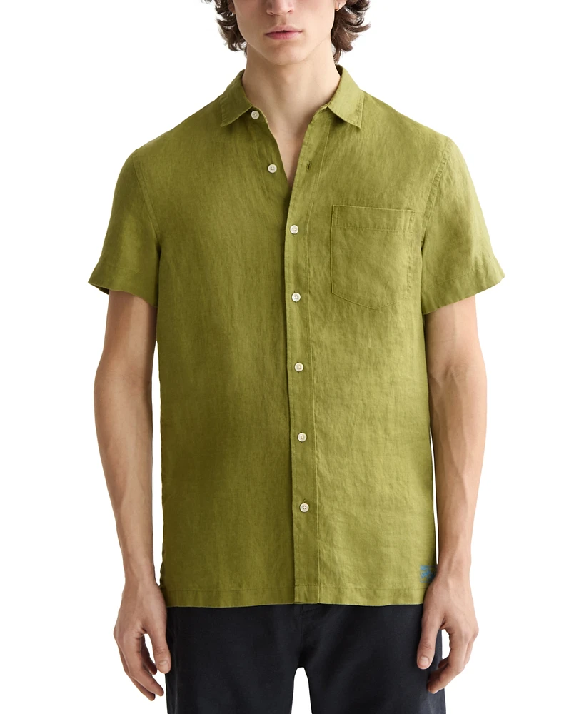 Scotch & Soda Men's Relaxed Fit Short Sleeve Linen Button-Front Shirt
