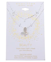Unwritten Cubic Zirconia and Mother of Pearl Butterfly Layered Necklace Set