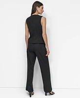 Dkny Women's Striped Crewneck Button-Front Vest