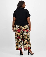 Anne Klein Plus Size Twist Front Blouse High Rise Pull On Wide Leg Pants
