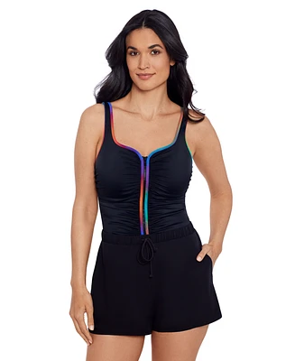 Shape Solver Sport by Mimi Flamingo Women's Zip-Up One-Piece Swimsuit