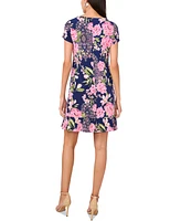 Msk Women's Printed Round-Neck Ruffle-Hem Shift Dress