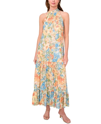 Msk Women's Printed Sleeveless Tiered Maxi Dress