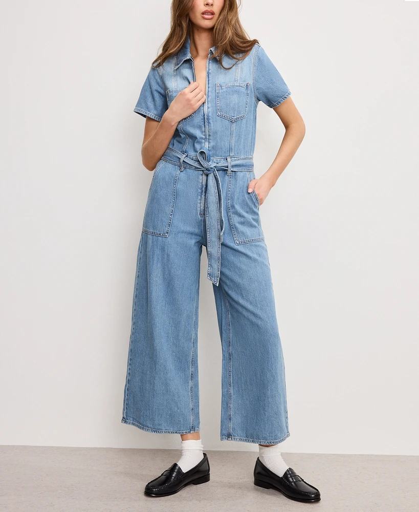 Good American Women's Fit For Success Denim Cropped Jumpsuit