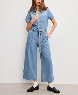 Good American Women's Fit For Success Denim Cropped Jumpsuit