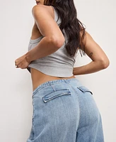 Good American Women's Lite Linen Denim Parachute Pants