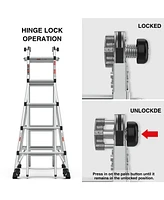 15 ft. Reach Hight Aluminum Multi-Position Ladder with Wheels, 300 lbs. Weight Rating, Step Stools
