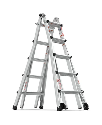 15 ft. Reach Hight Aluminum Multi-Position Ladder with Wheels, 300 lbs. Weight Rating, Step Stools