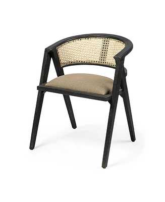 Open Back Linen Dining Arm Chair with Cushioned Seat for Home or Restaurant Use