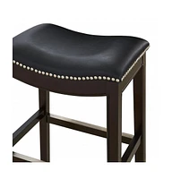 Faux Leather and Solid Wood Backless Bar Height Chair
