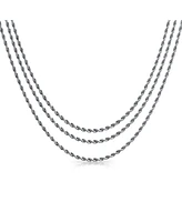 Bling Jewelry Set of 3 Classic Rope Chain Necklace Stainless Steel 18, 20 & 24 Inch
