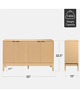 Best Choice Products 4-Door Reeded Storage Cabinet w/ Soft-Close Doors