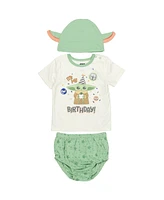 The Mandalorian Baby Boys Yoda Pullover T-Shirt Diaper Cover and Hat 3 Piece Outfit Set