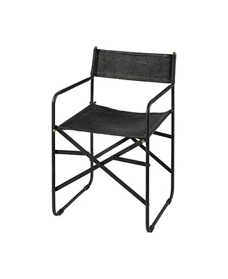 Metal Frame Dining Arm Chair with Leather Seat and Open Back Design