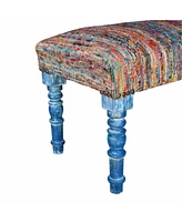 Rainbow Stripe Upholstered Bench with Legs for Living Room or Entryway