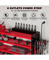Hausource 4-Tier Power Tool Organizer Wall Mount Tool Storage Workbench W/8 Drill Holder Utility Shelving,Red