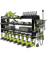 Hausource 4-Tier Power Tool Organizer Wall Mount Tool Storage Workbench W/8 Drill Holder Utility Shelving,Black