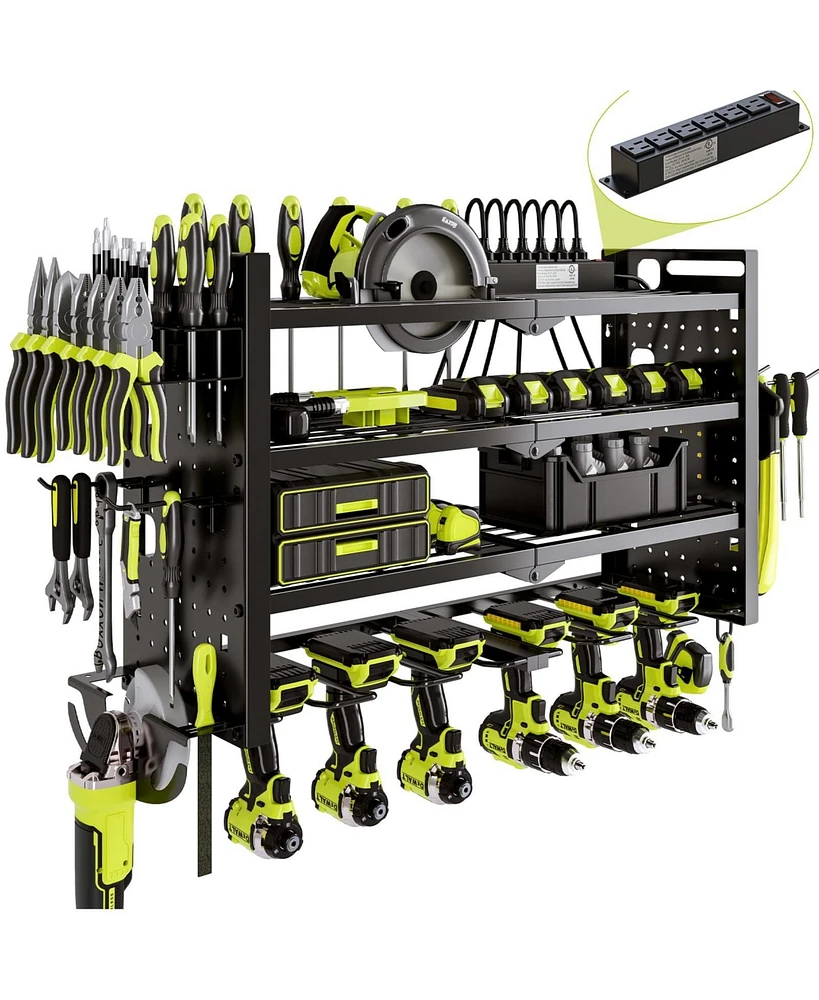Hausource 4-Tier Power Tool Organizer Storage Rack - Slot6 & Charging Station