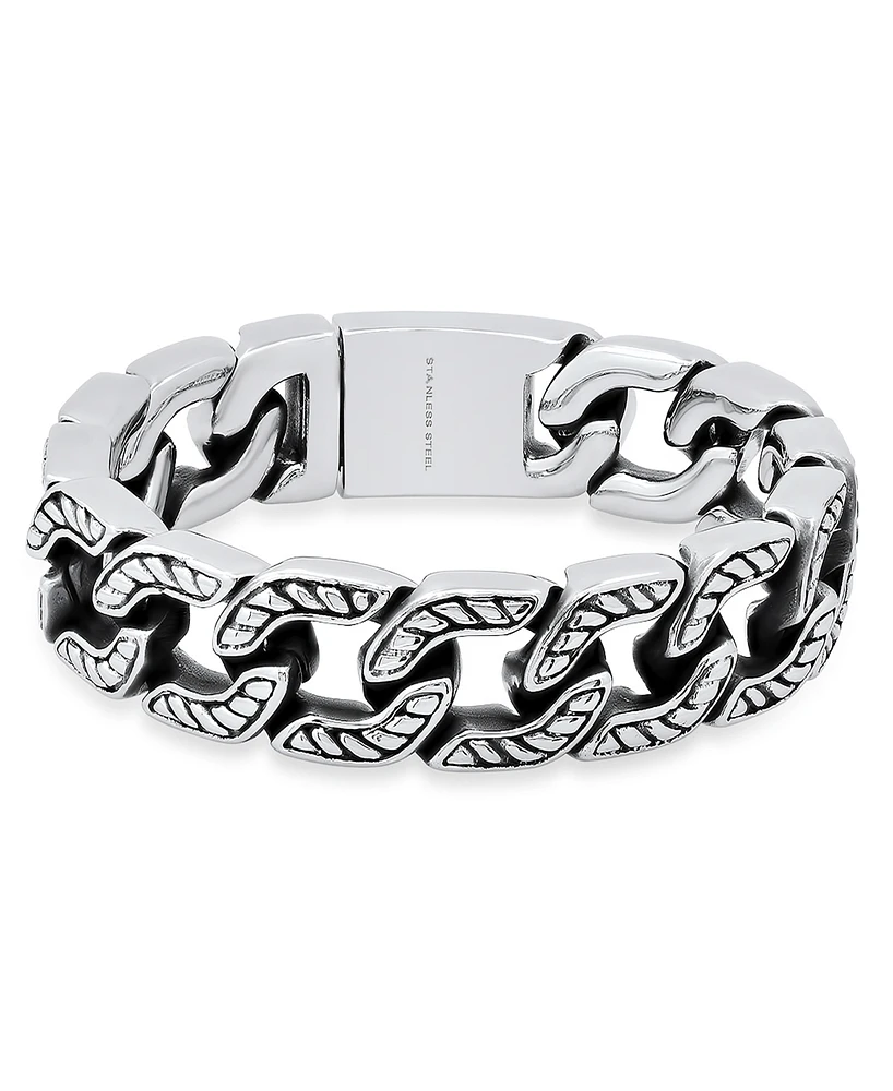 Steeltime Men's Heavy Oxidized Stainless Steel Accented Cuban Link Chain Bracelet
