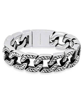 Steeltime Men's Heavy Oxidized Stainless Steel Accented Cuban Link Chain Bracelet