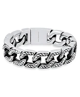 Steeltime Men's Heavy Oxidized Stainless Steel Accented Cuban Link Chain Bracelet