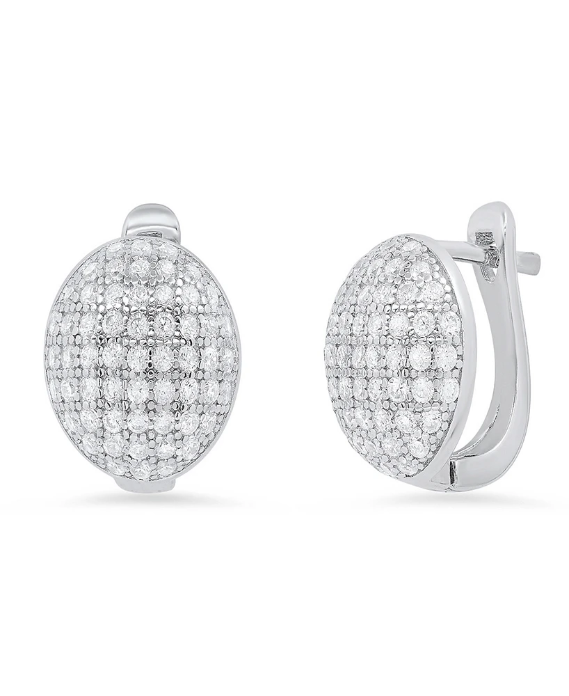 Steeltime Women's Sterling Silver and Simulated Diamonds Dot Huggie Earrings
