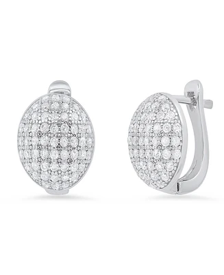 Steeltime Women's Sterling Silver and Simulated Diamonds Dot Huggie Earrings