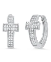 Steeltime Women's Sterling Silver and Simulated Diamonds Cross Huggie Earrings