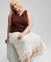 Now This Trendy Plus Size Button Front Tank Top Lace Ruffle Trim Maxi Skirt Exclusively At Macys