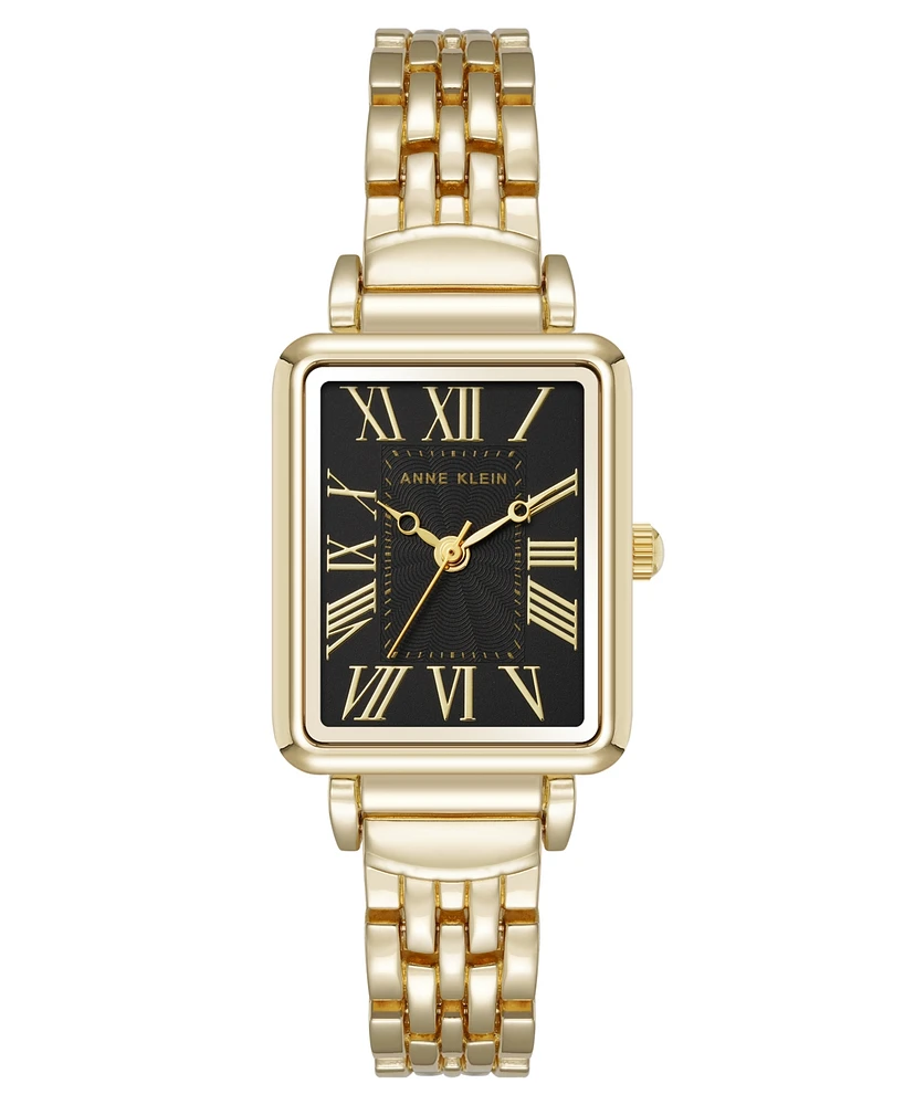 Anne Klein Women's Quartz Rectangular Roman Numeral Gold-Tone Metal Alloy and Black Dial Watch, 23mm