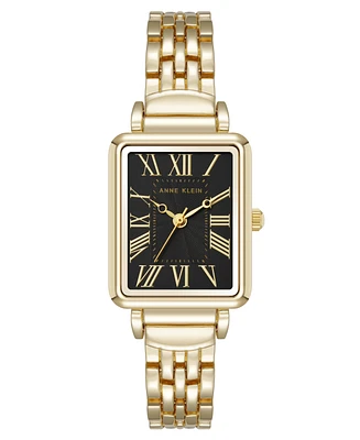 Anne Klein Women's Quartz Rectangular Roman Numeral Gold-Tone Metal Alloy and Black Dial Watch, 23mm