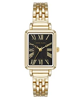 Anne Klein Women's Quartz Rectangular Roman Numeral Gold-Tone Metal Alloy and Black Dial Watch, 23mm